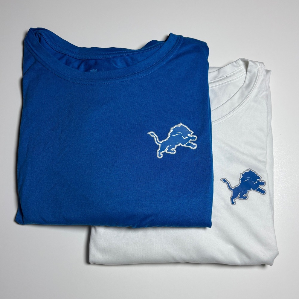 Lot 2 Detroit Lions NFL Nike Dri-FIT Long‎ Sleeve Shirt Mens 3XL Blue & White